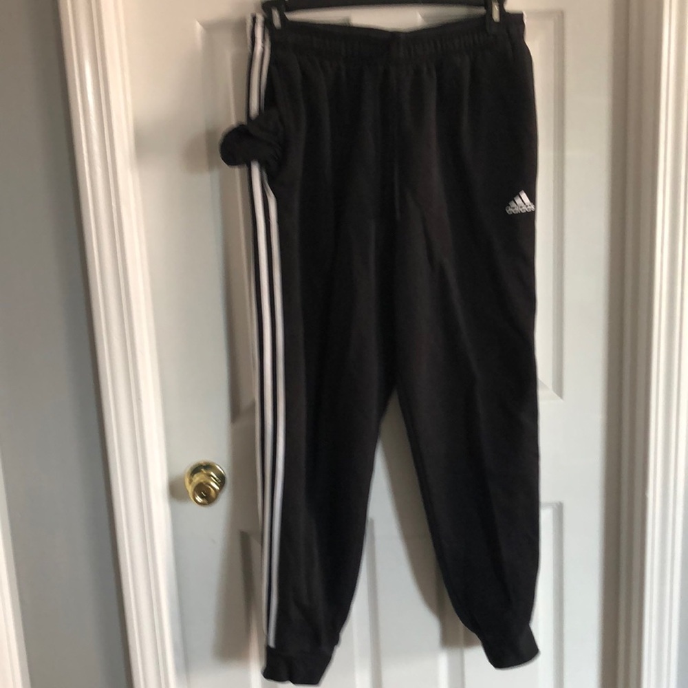 Boys Adidas XL Black with White Stripes Sweatpants